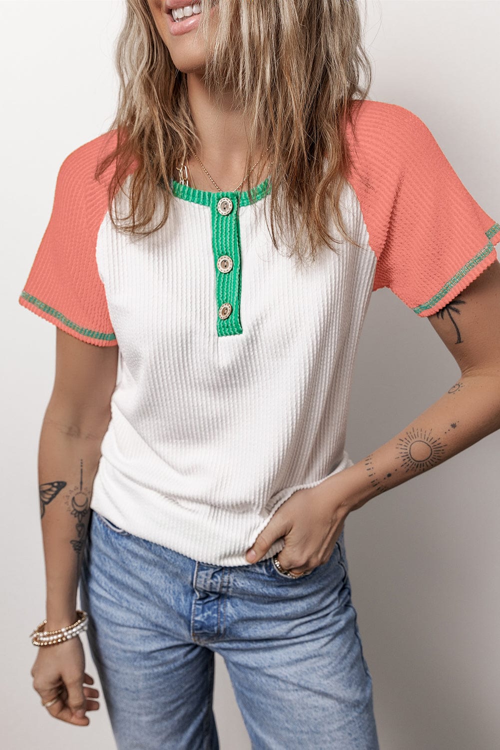 Contrast Color Henley