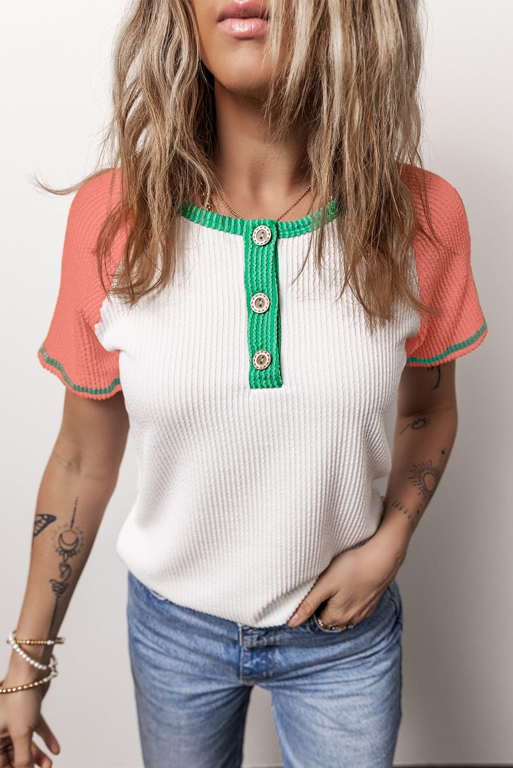 Contrast Color Henley