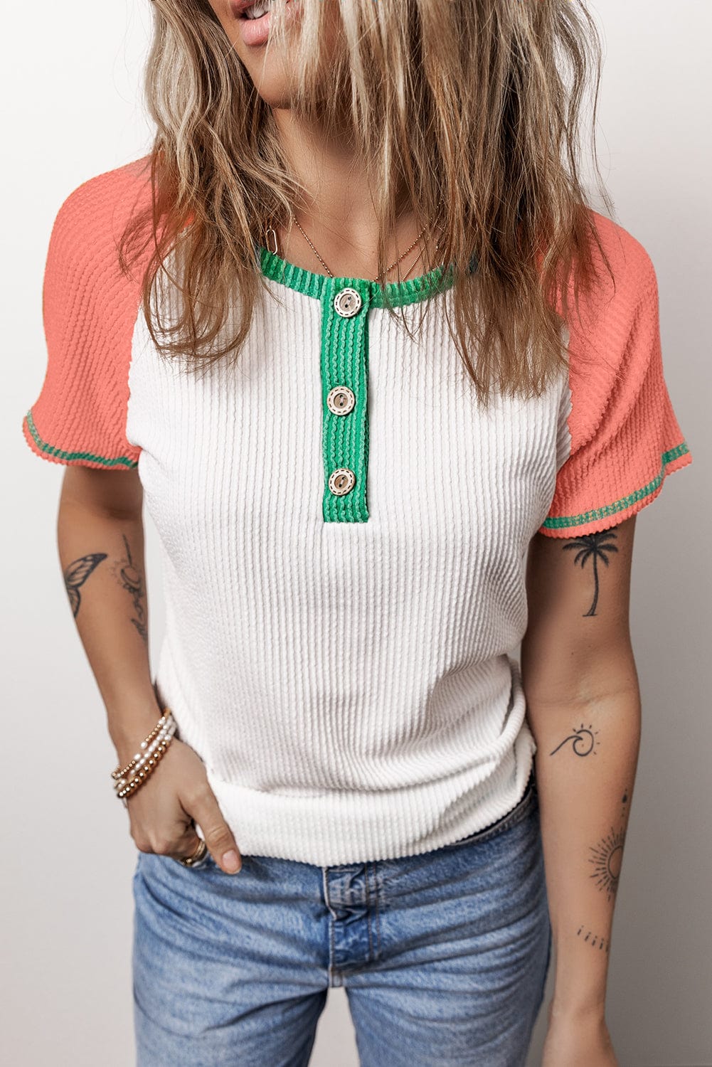 Contrast Color Henley