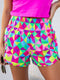 Colorful Geometric Print Active Shorts with High Waist