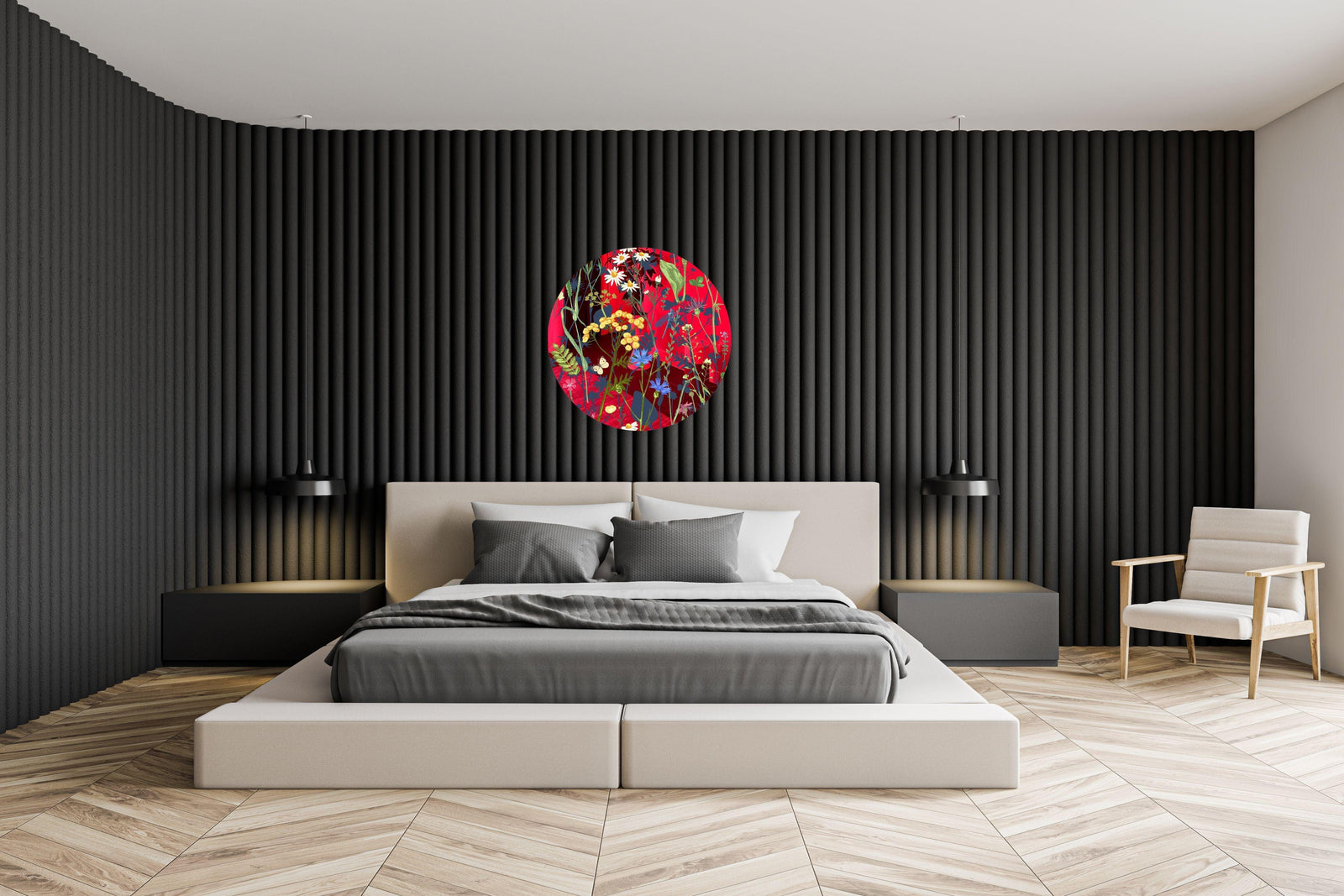 Colorful Herbs and Flowers on Dark Background Printed Mirror Acrylic Circles