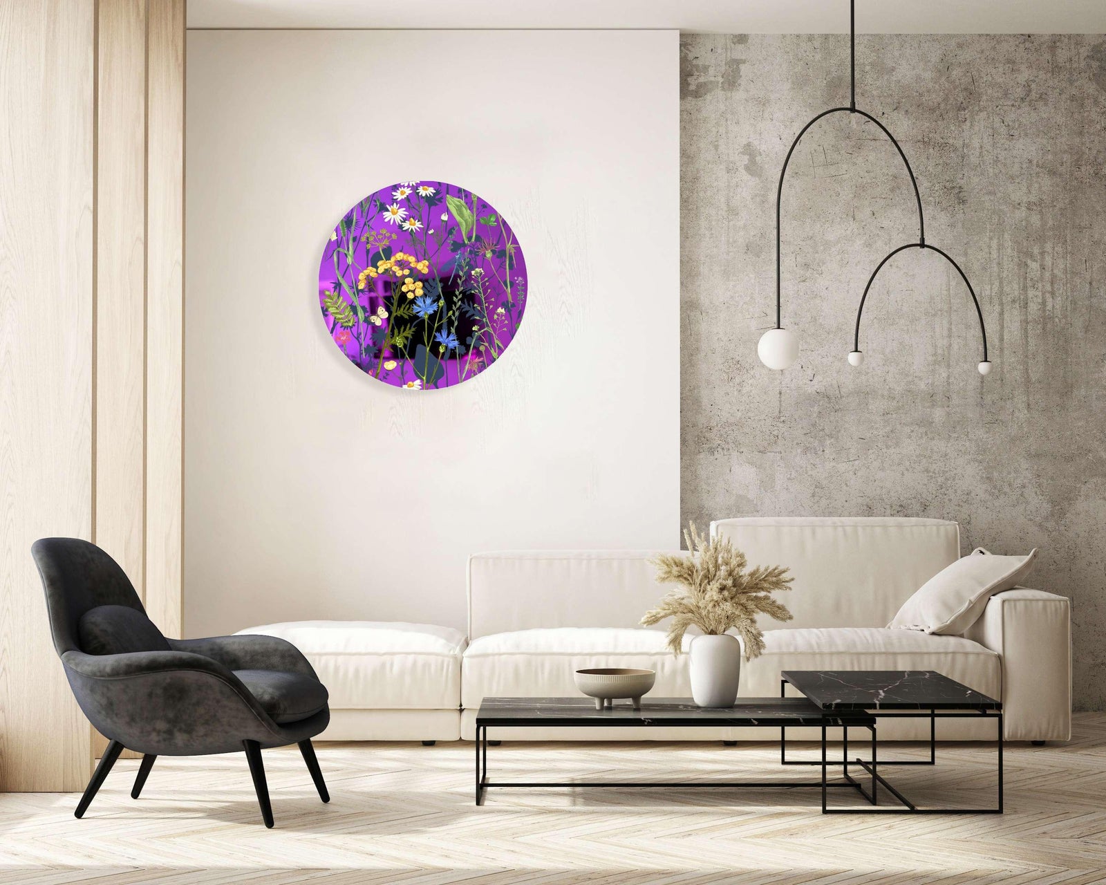 Colorful Herbs and Flowers on Dark Background Printed Mirror Acrylic Circles