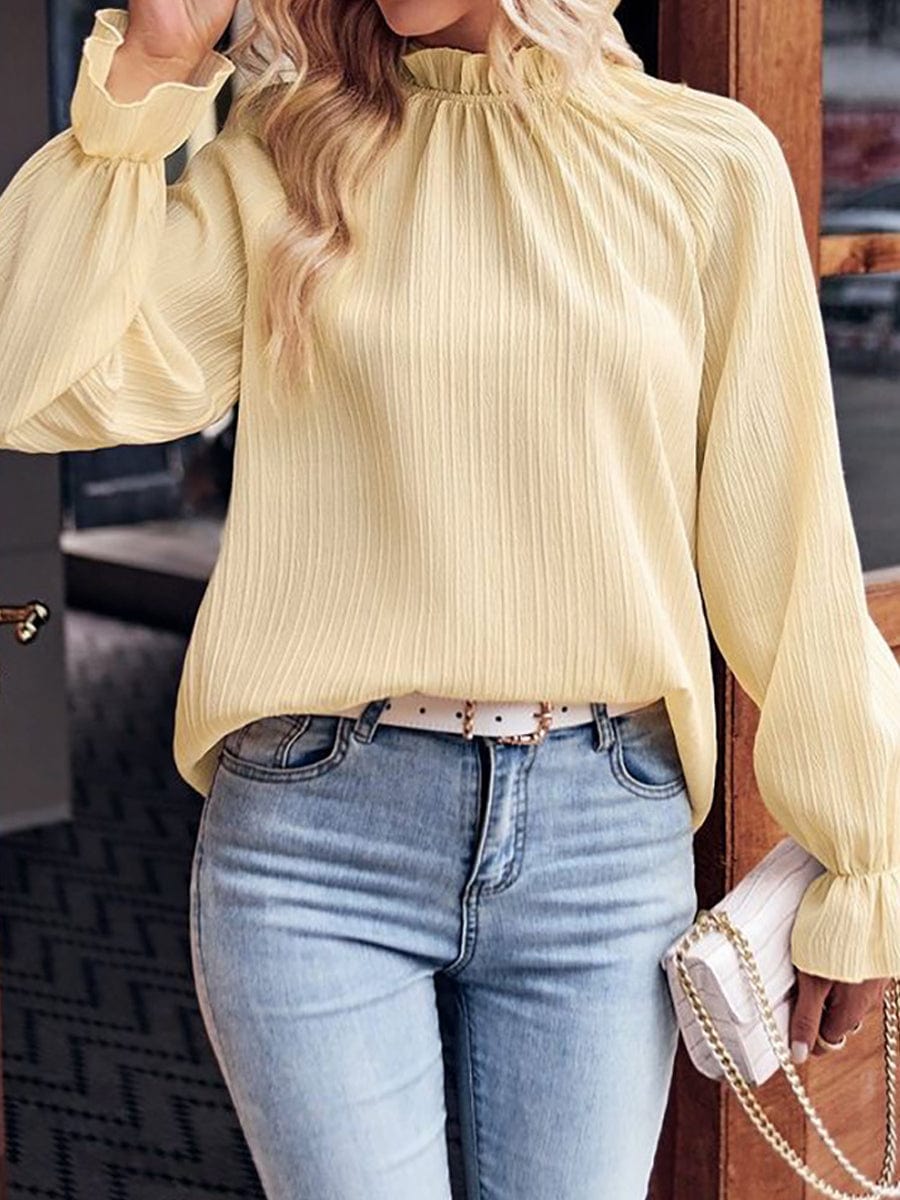 Versatile Pleated Mock Neck Top