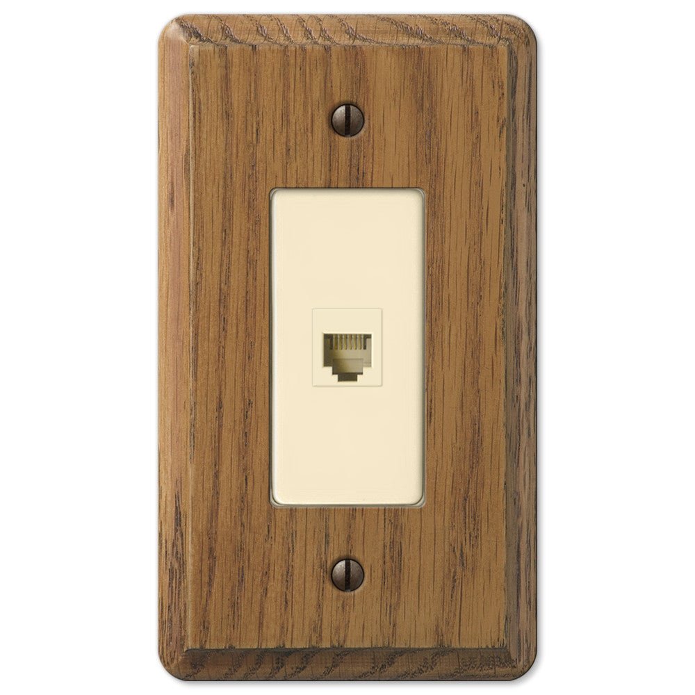 Placa de pared contemporánea de madera de roble medio - 1 toma de teléfono