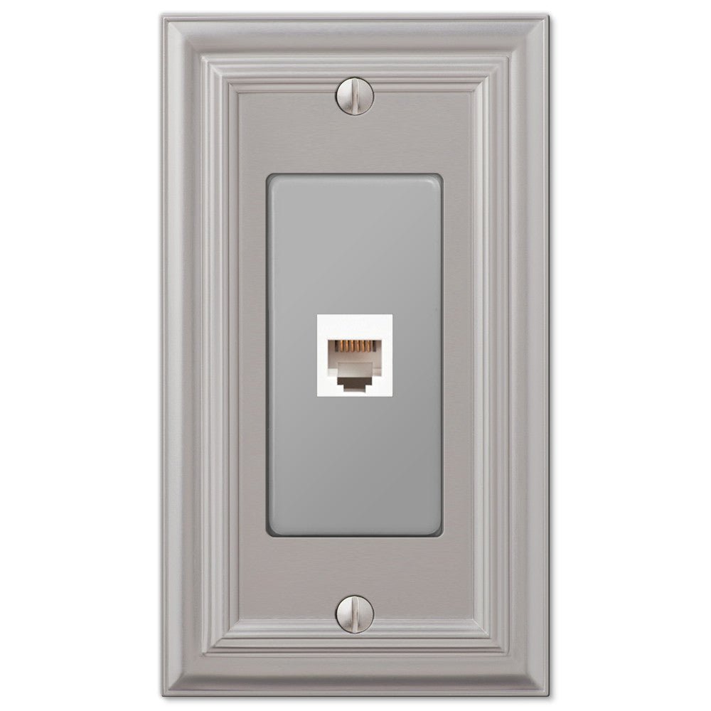 Placa de pared de níquel satinado fundido continental - 1 toma de teléfono