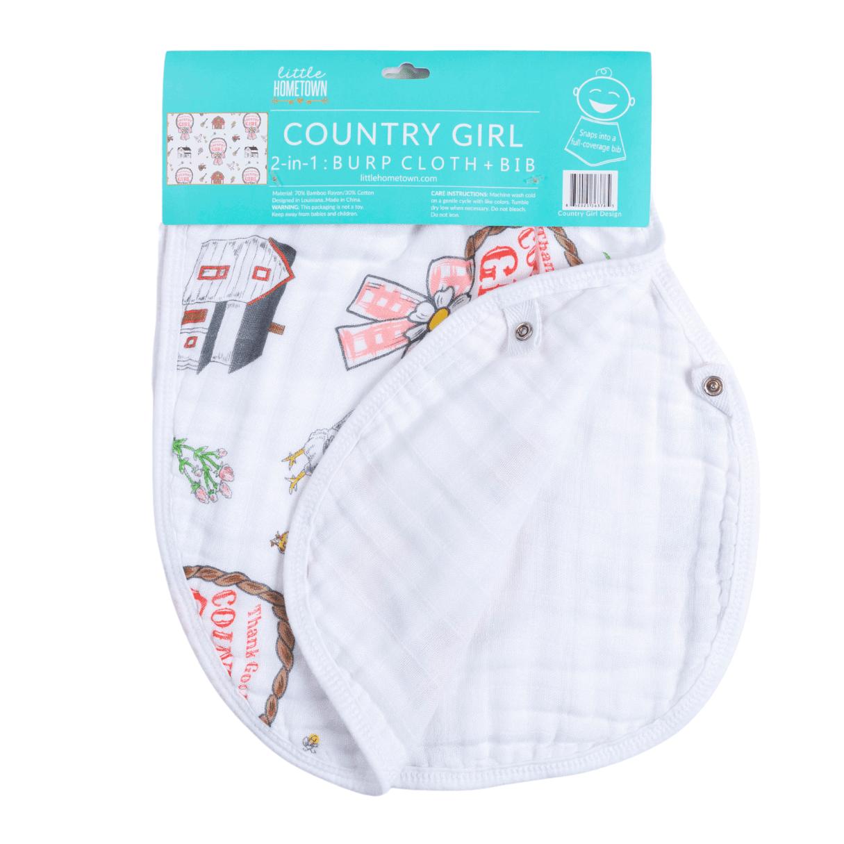 Conjunto de regalo para bebé Country Girl: manta para envolver al bebé y babero/eructo combinado