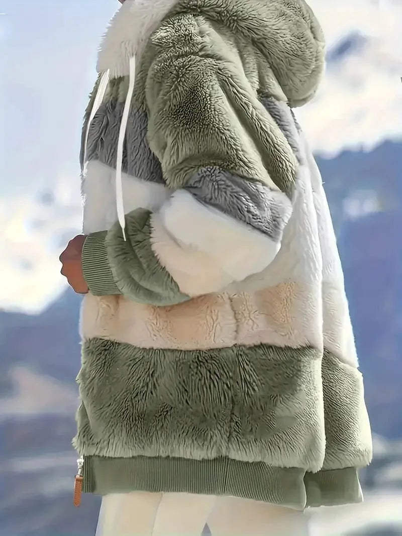 Drawstring Hooded Fleece Jacket