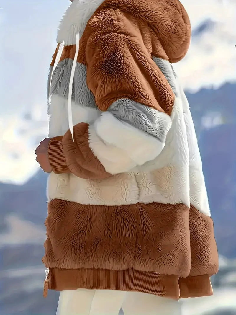 Drawstring Hooded Fleece Jacket