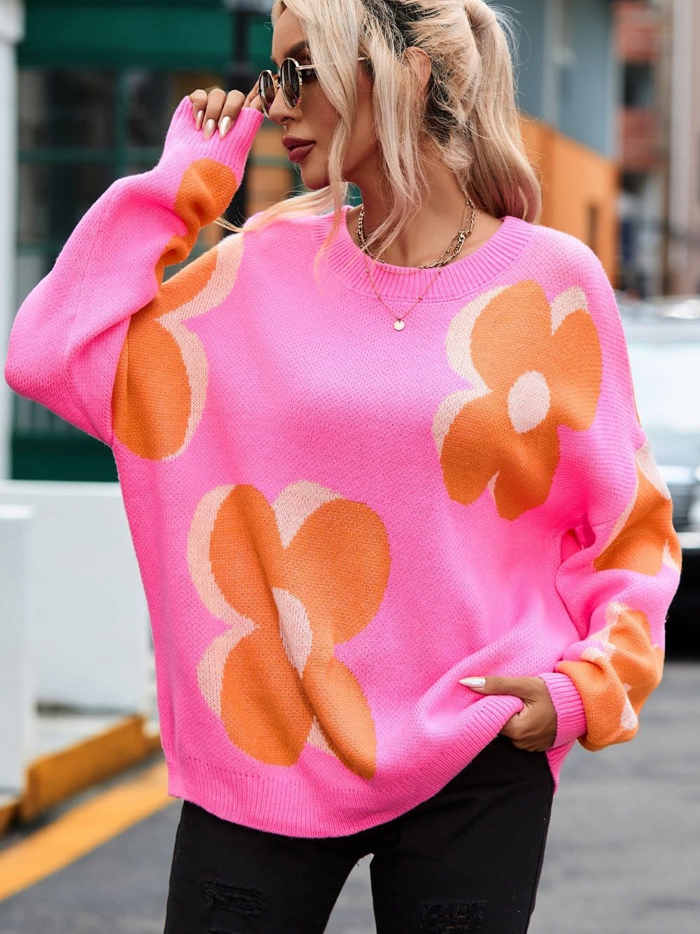 Pretty Floral Knit Sweater