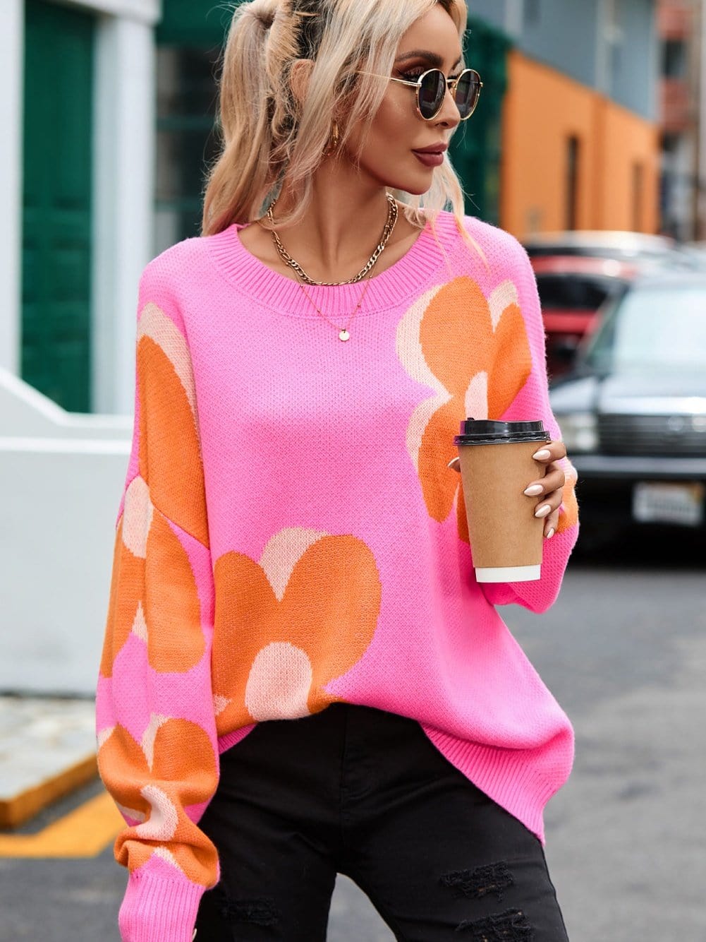 Pretty Floral Knit Sweater