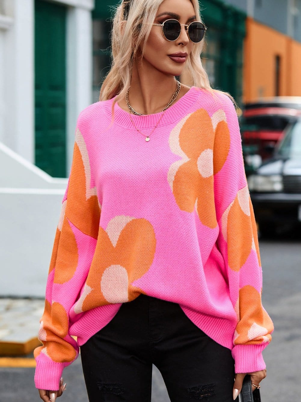 Pretty Floral Knit Sweater