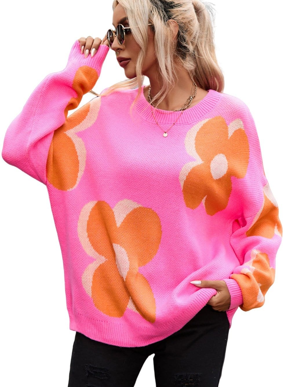 Pretty Floral Knit Sweater