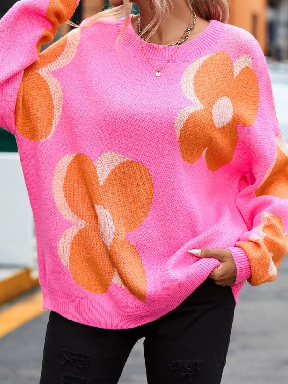 Pretty Floral Knit Sweater