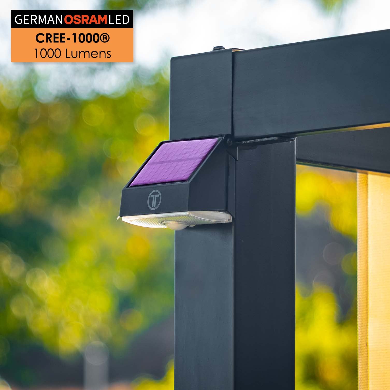 Lámpara solar con sensor de movimiento para exteriores Cree-1000® | Osram de Alemania | Atardecer a amanecer | Paquete de 2 