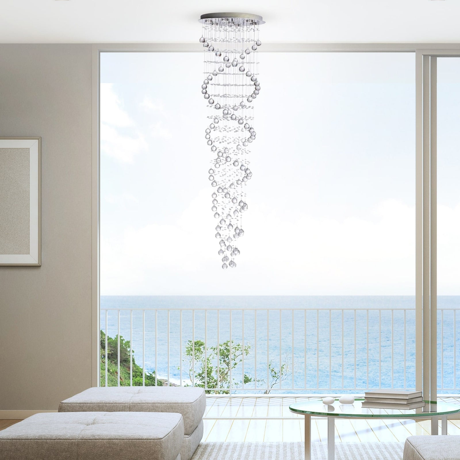 Lámpara de araña de cristal de doble hélice, 7 luces, longitud de suspensión de 73