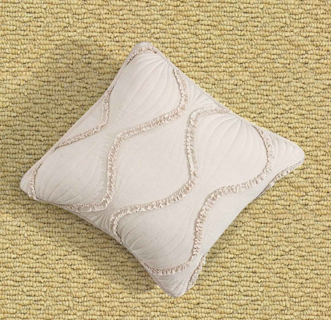 DaDa Bedding Set of 2 Charming Country Tufted Ivory Tan Ruffles Throw Pillow Covers - 18