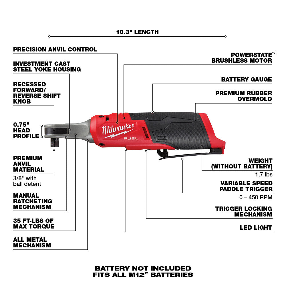 Trinquete de alta velocidad Milwaukee 2567-20 M12 FUEL™ de 3/8