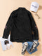 Black Washed Denim Jacket with Tiger Embroidered
