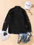 Loose Fit Black Denim Jacket with Tiger Print