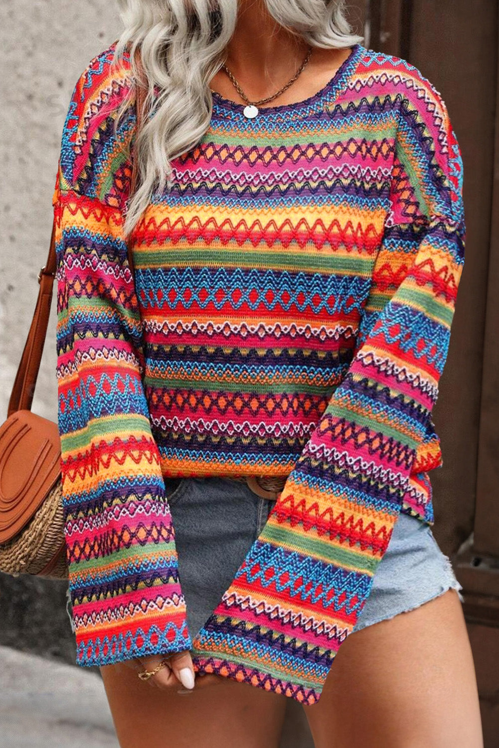 Rainbow Print Knit Top