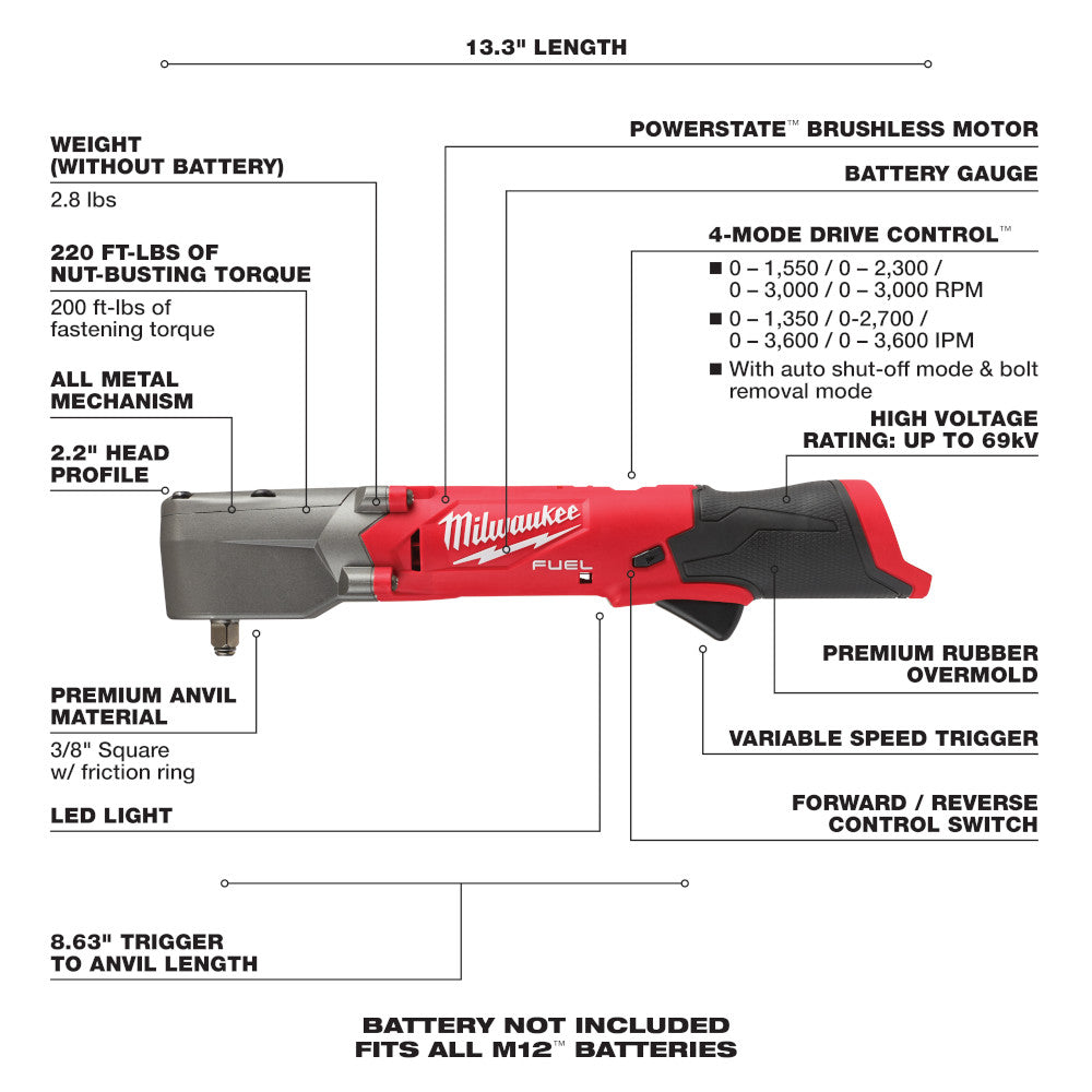 Llave de impacto en ángulo recto de 3/8