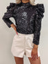 Sequin Embellished Mock Neck Top