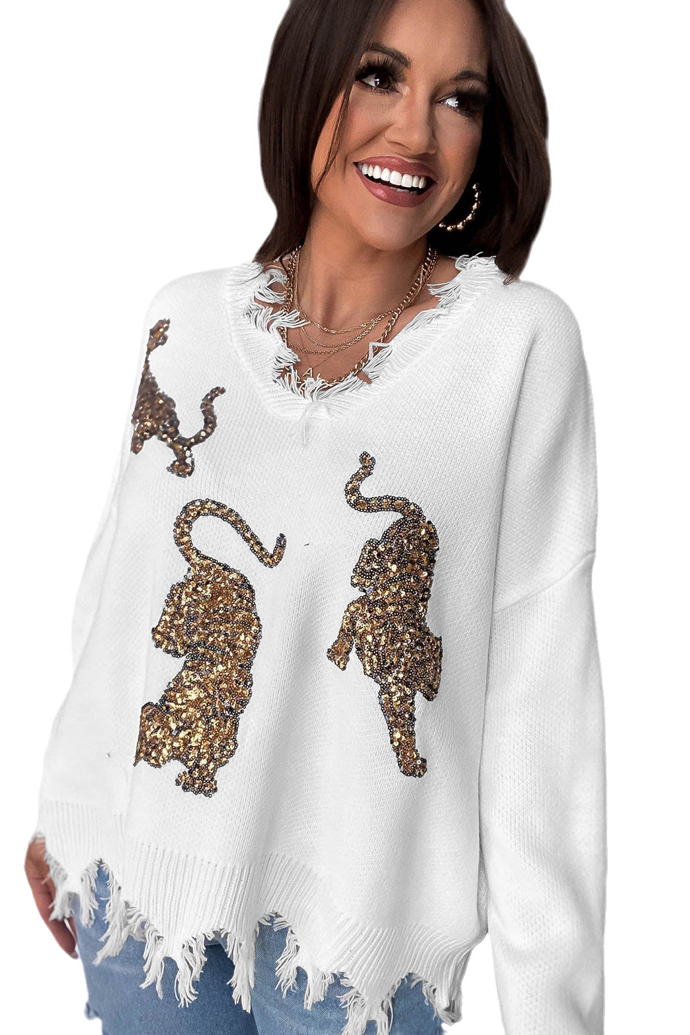Oversized Knit Jumper with Tiger Motif