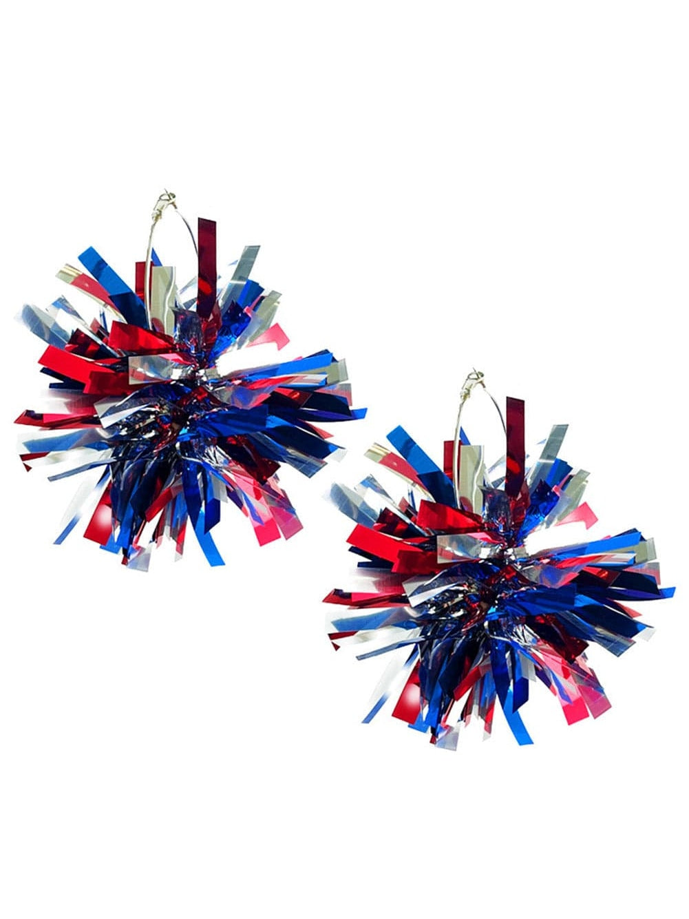 Patriotic Pom Pom Tinsel Hoop Earrings