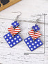 Patriotic Wooden Geometric Flag Dangle Earrings