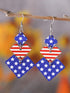 Patriotic Wooden Geometric Flag Dangle Earrings