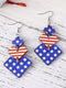 Patriotic Wooden Geometric Flag Dangle Earrings