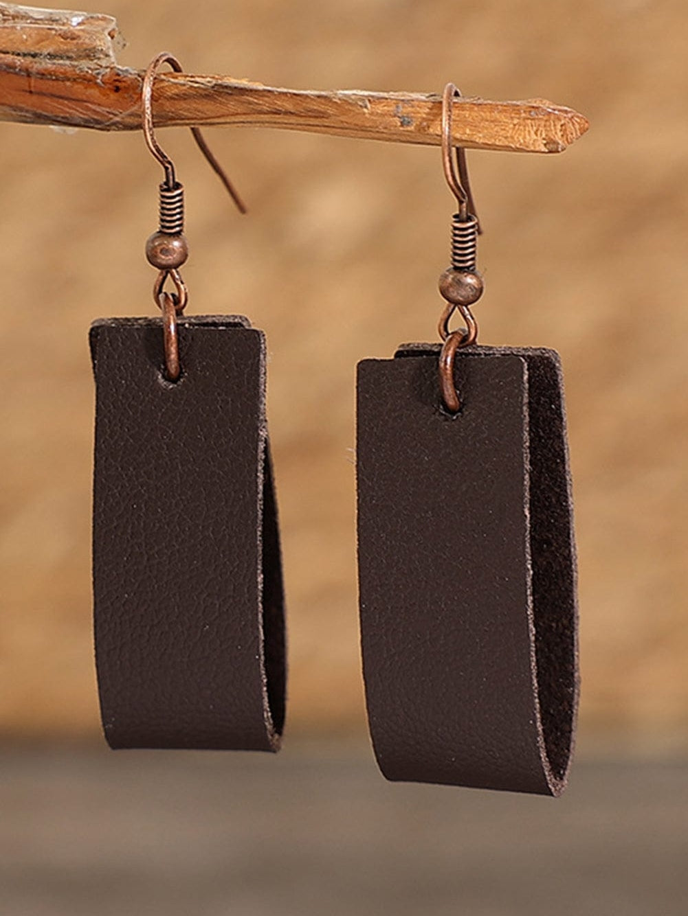 Chic Dark Brown PU Leather Circle Drop Earrings