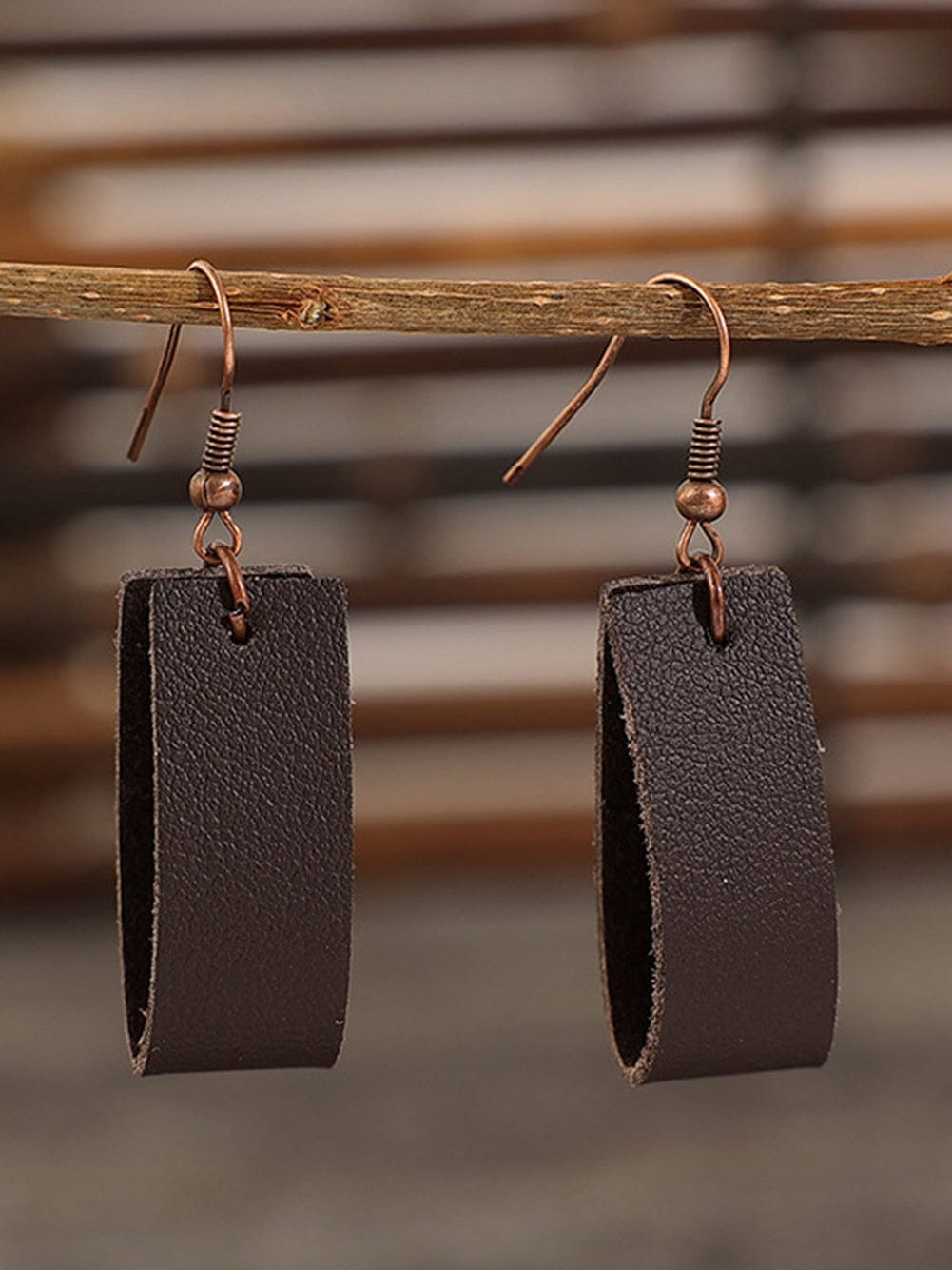 Chic Dark Brown PU Leather Circle Drop Earrings