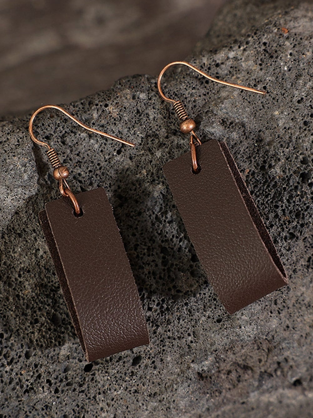 Chic Dark Brown PU Leather Circle Drop Earrings