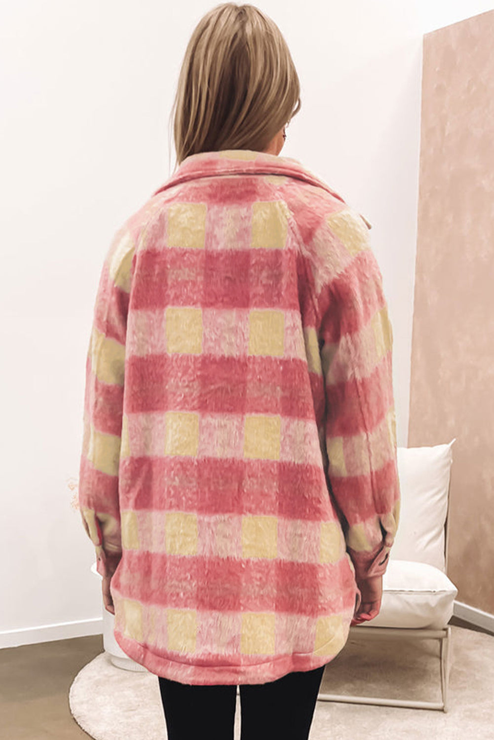 Oversized Fuzzy Plaid Jacket for Women