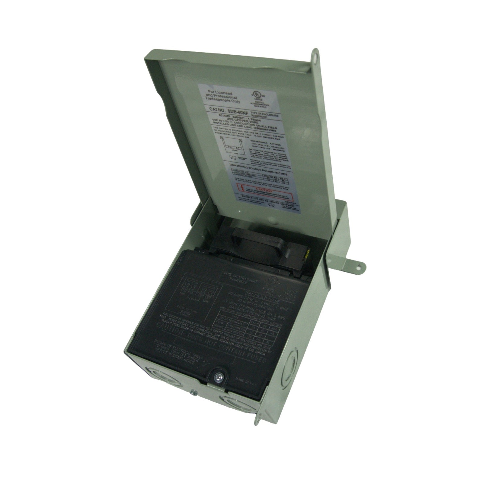 Caja de desconexión de CA sin fusibles de 60 A y 230 voltios