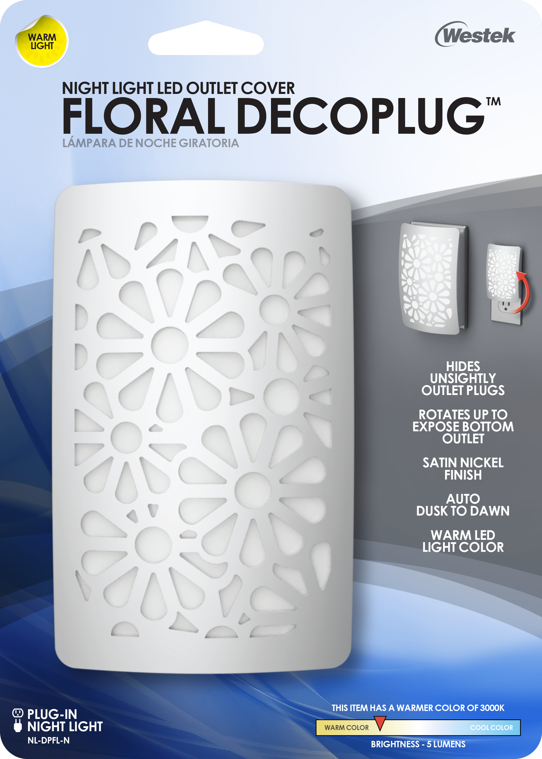 Lámpara de noche LED con diseño floral de níquel DecoPlug