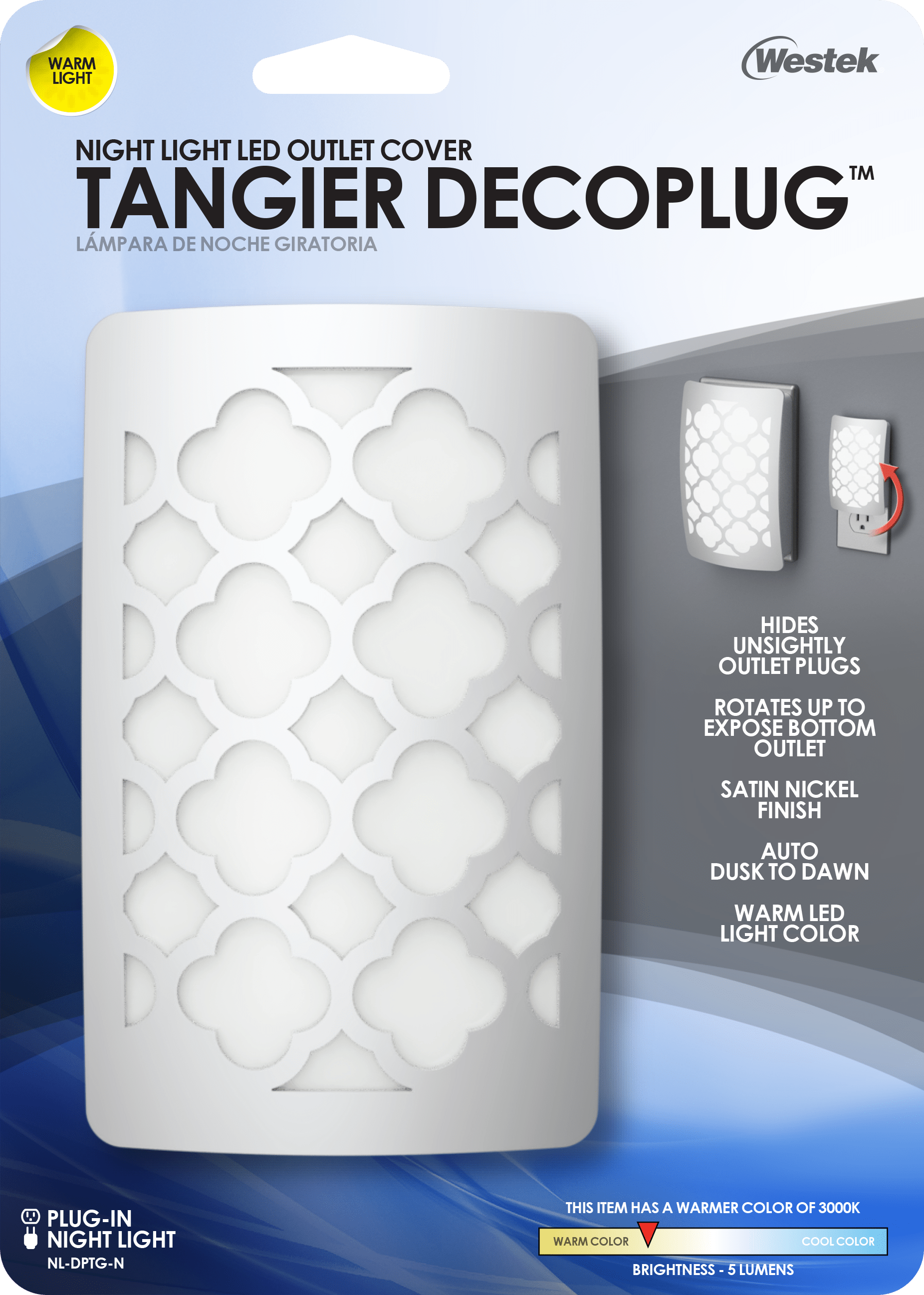 Lámpara de noche LED Tangier Nickel de DecoPlug