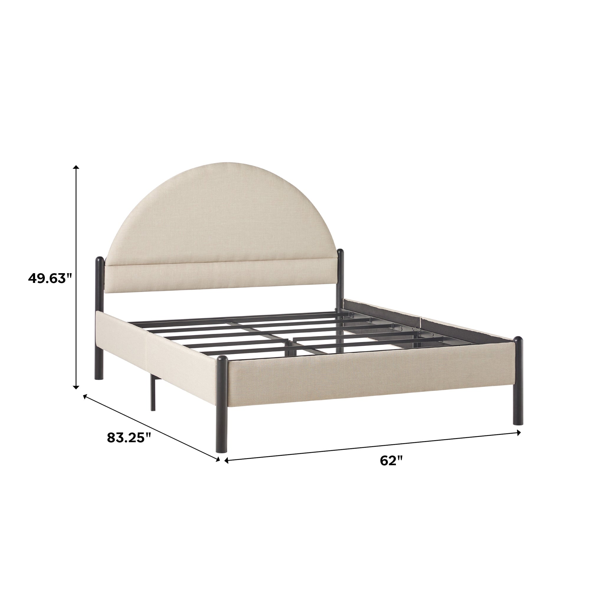 Cama Queen de metal y tapizada con cabecero arqueado Gastonia