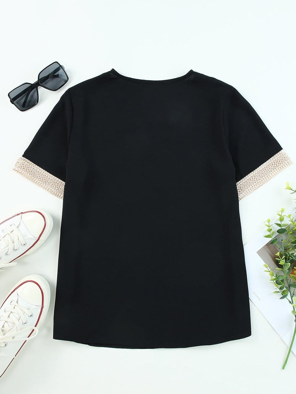 Relaxed Fit Lace Trim T-Shirt