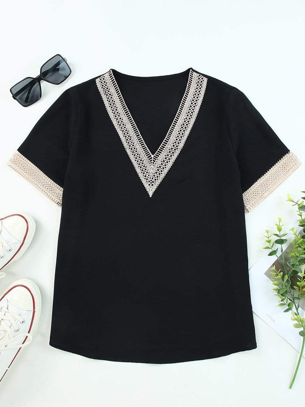 Relaxed Fit Lace Trim T-Shirt