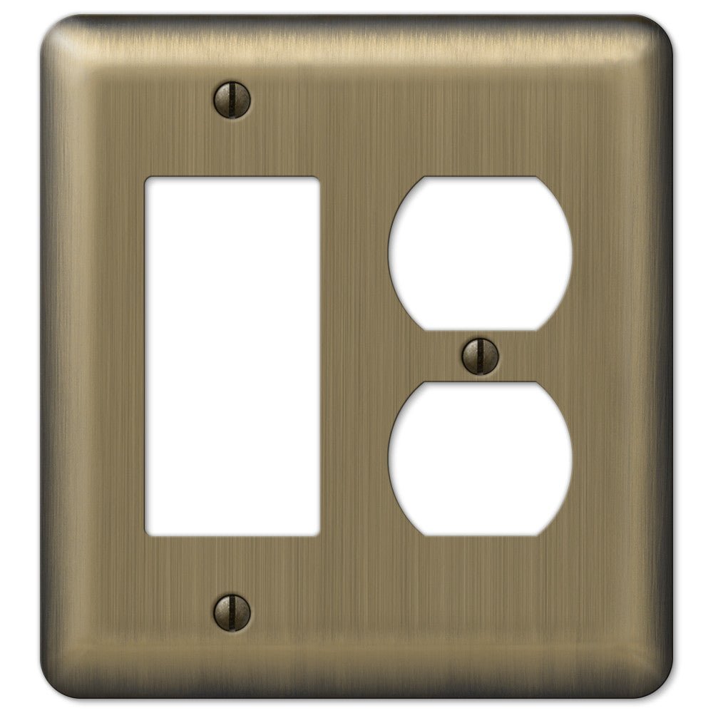 Devon Brushed Brass Steel - 1 Rocker / 1 Duplex Wallplate