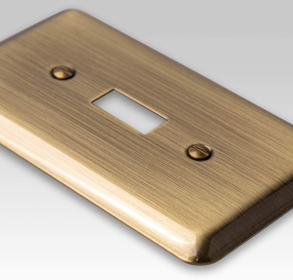 Devon Brushed Brass Steel - 1 Rocker / 1 Duplex Wallplate