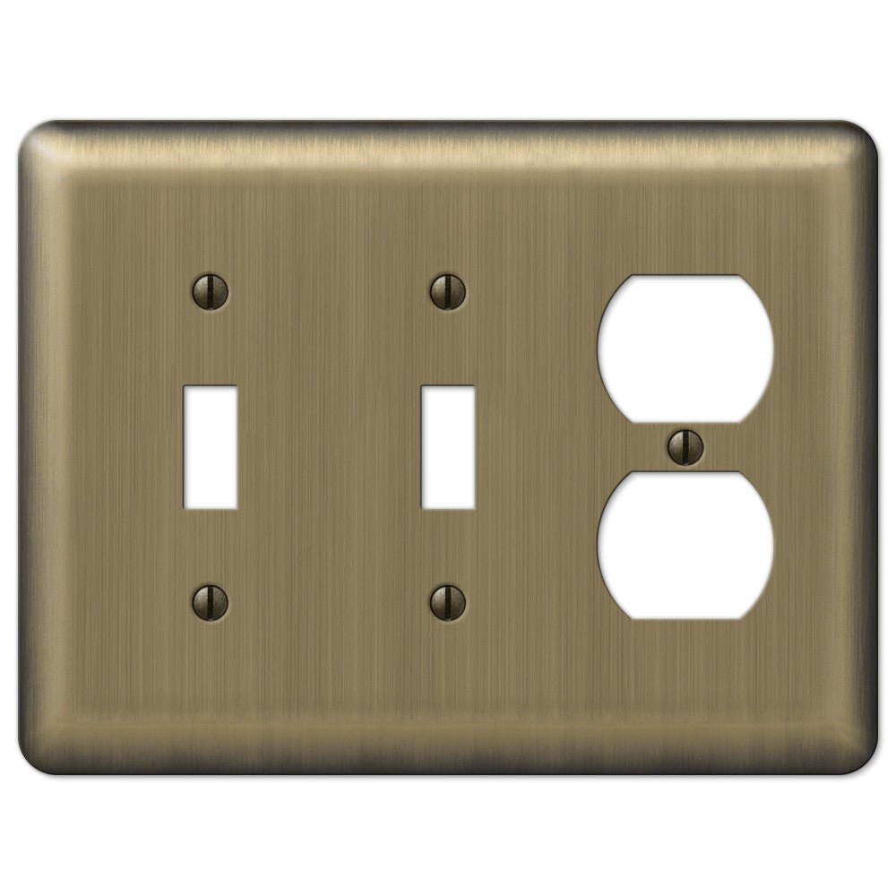 Devon - Placa de pared de acero de latón cepillado con 2 palancas y 1 dúplex