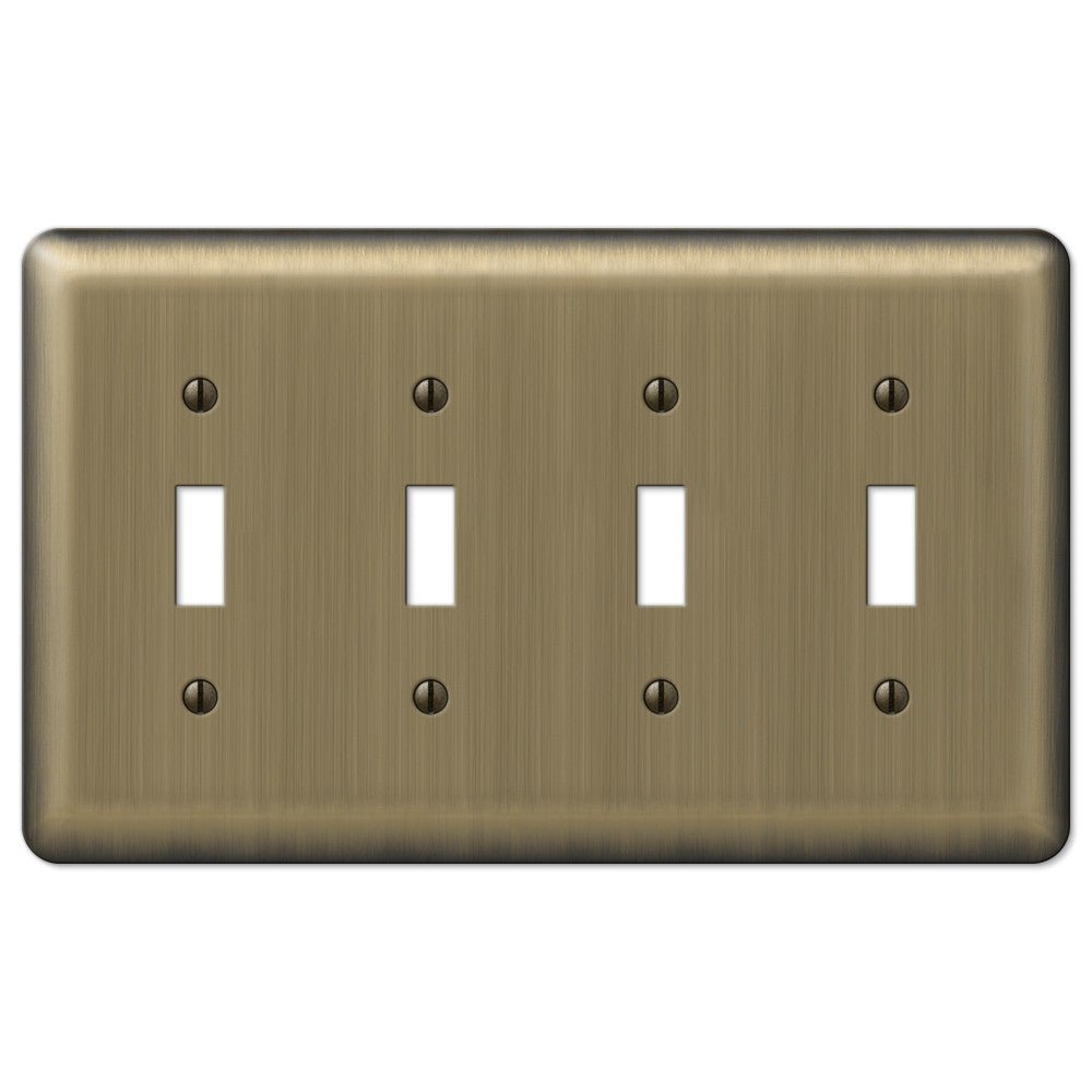 Devon Brushed Brass Steel - 4 Toggle Wallplate