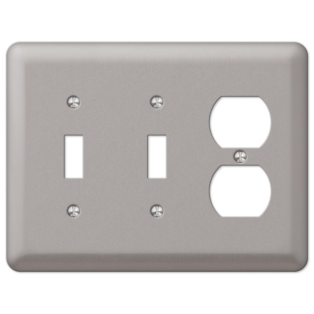 Devon - Placa de pared de acero niquelado cepillado con 2 palancas y 1 dúplex