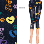 Dog Love Capri Leggings with Hearts and Paw Prints Small Print- Fur Baby - Dog Rescue