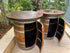 Juego de mesa de bar de roble doble, barril de vino bourbon, estante de almacenamiento en la puerta, mueble bar de barril, bar de barril de whisky, mueble bar de barril de vino
