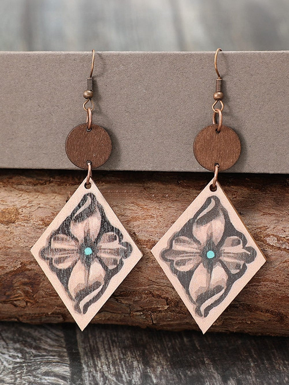 Western Blossom Wood Drop Earrings