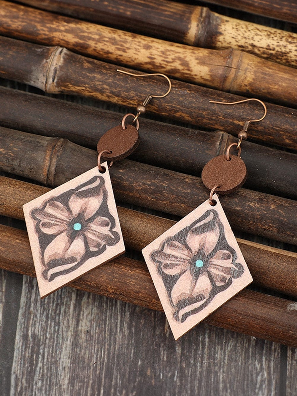 Western Blossom Wood Drop Earrings